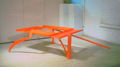 Flyover 24 X 88 X 60 inches Polychrome on Galvanized Steel Copyright, &copy; A Fauteux 2002, all rights reserved  Andre Fauteux, Sable-Castelli Gallery Exhibition, &copy;2003, sculpture
